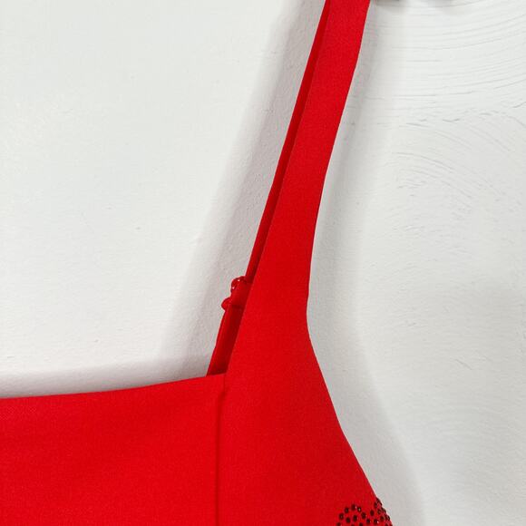 Planet Gold Red Rhinestone Heart Square Neck Front Slit Mini Dress - Picture 5 of 8